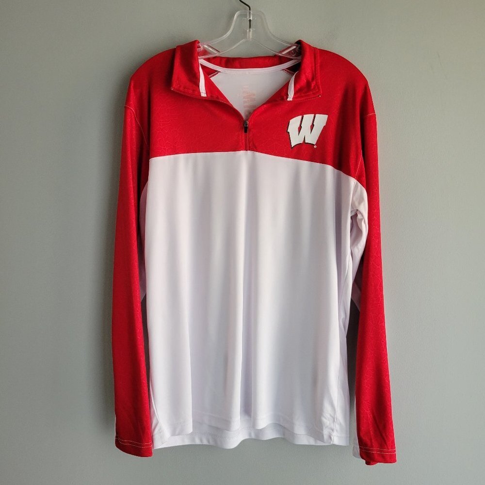 Wisconsin Badgers Quarter-Zip Red White Long Sleeve Size M
